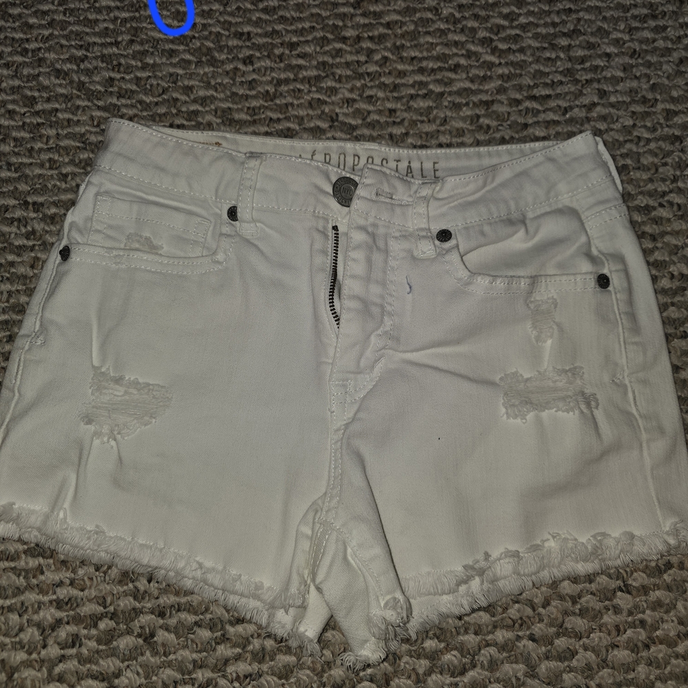 Aeropostale Women's White Distressed Jean Shorts